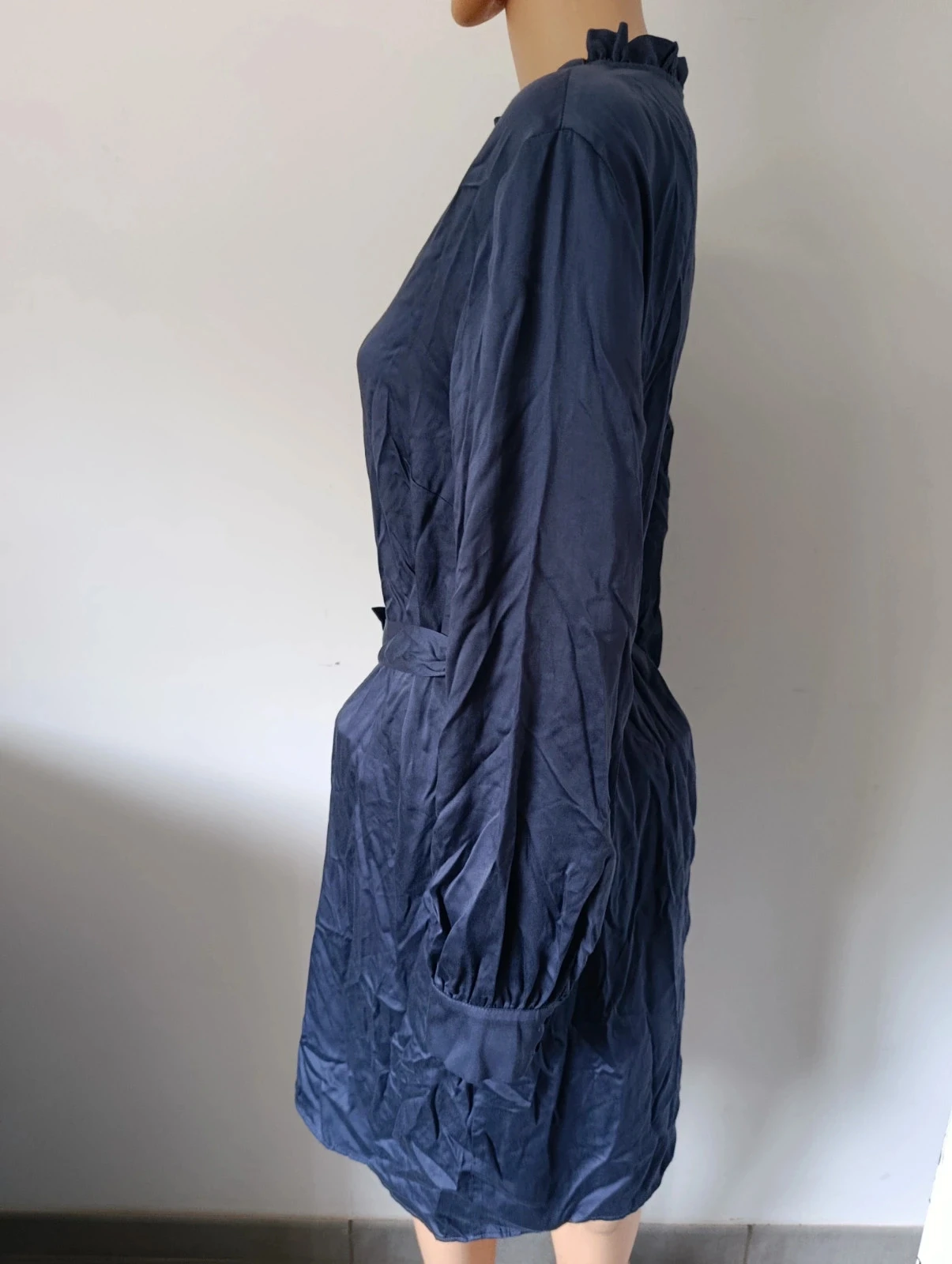 Vestido feminino azul marinho 100% Lyocell - Tamanho 36 - Mangas compridas - Cinto – photo 6
